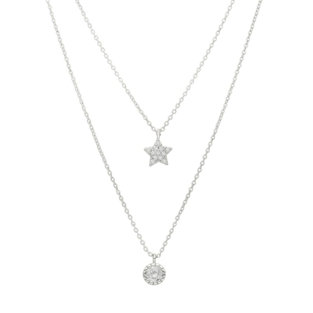 Collier argenté étoile et rond serti