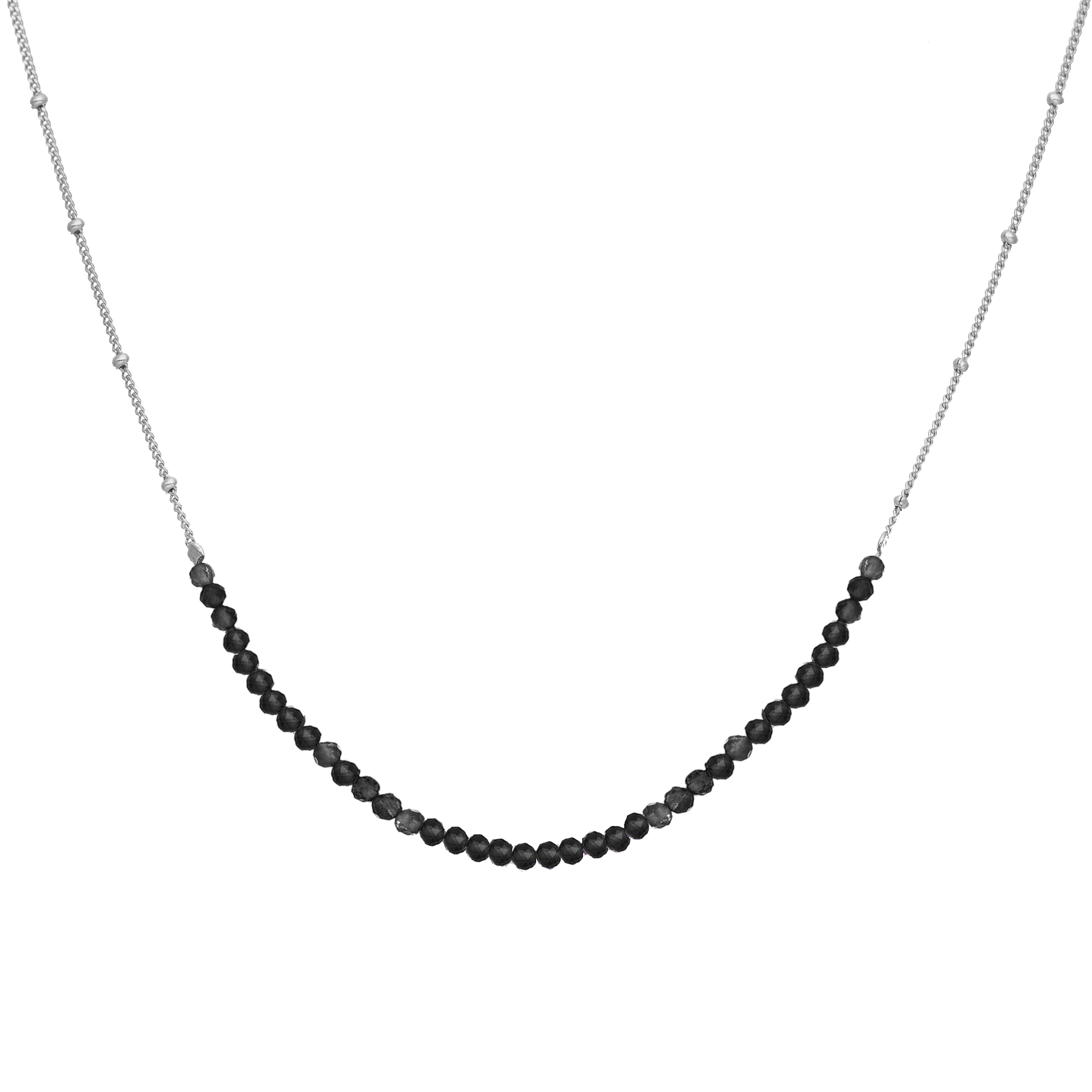 Collier chaîne argent avec pierres spinelle noir