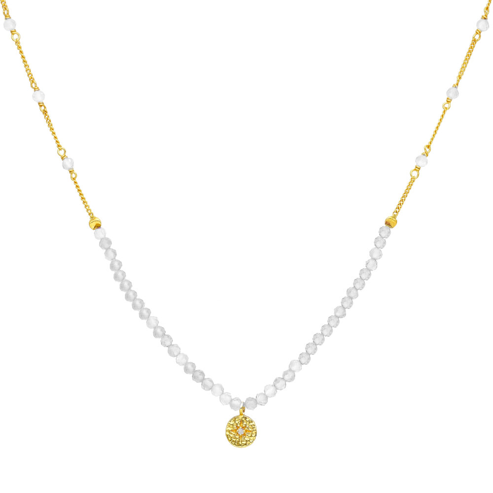 Collier chaîne argent doré avec pierres de lune blanche et pampille