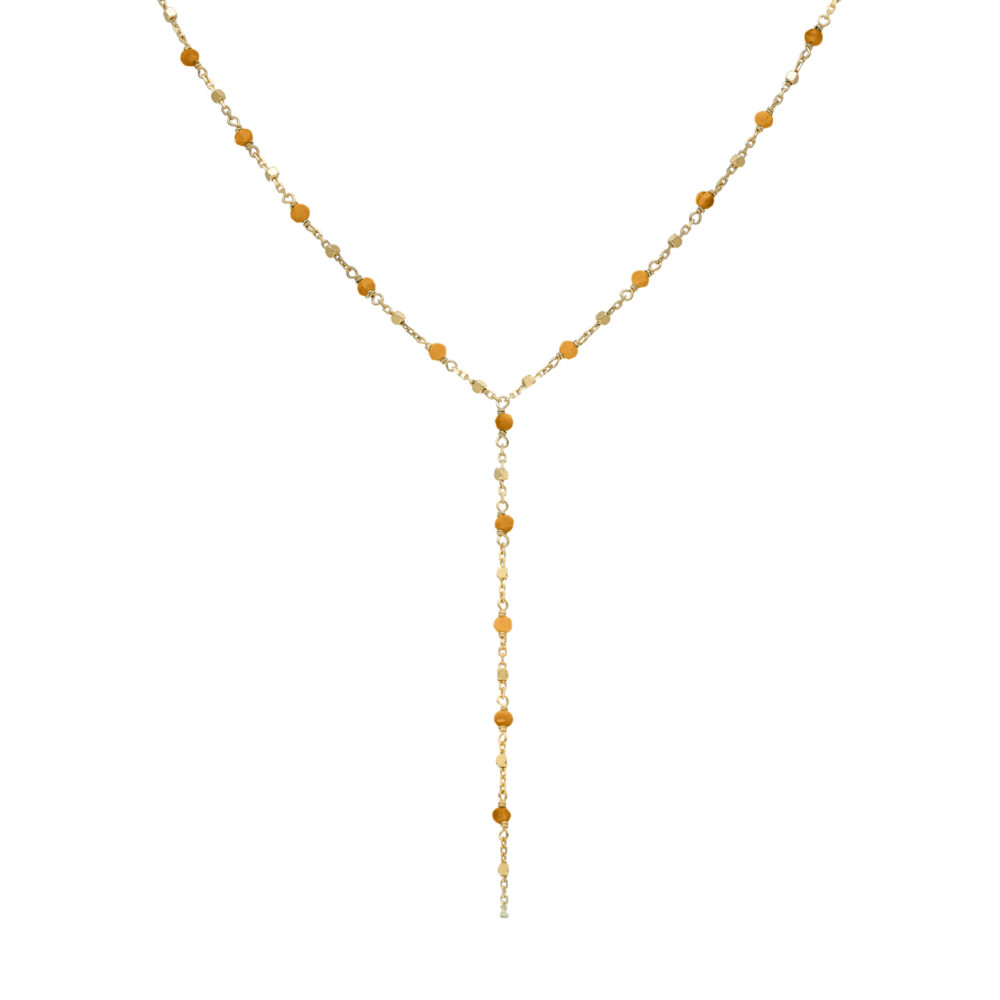 Collier cravate argent doré perles naturelles œil de tigre