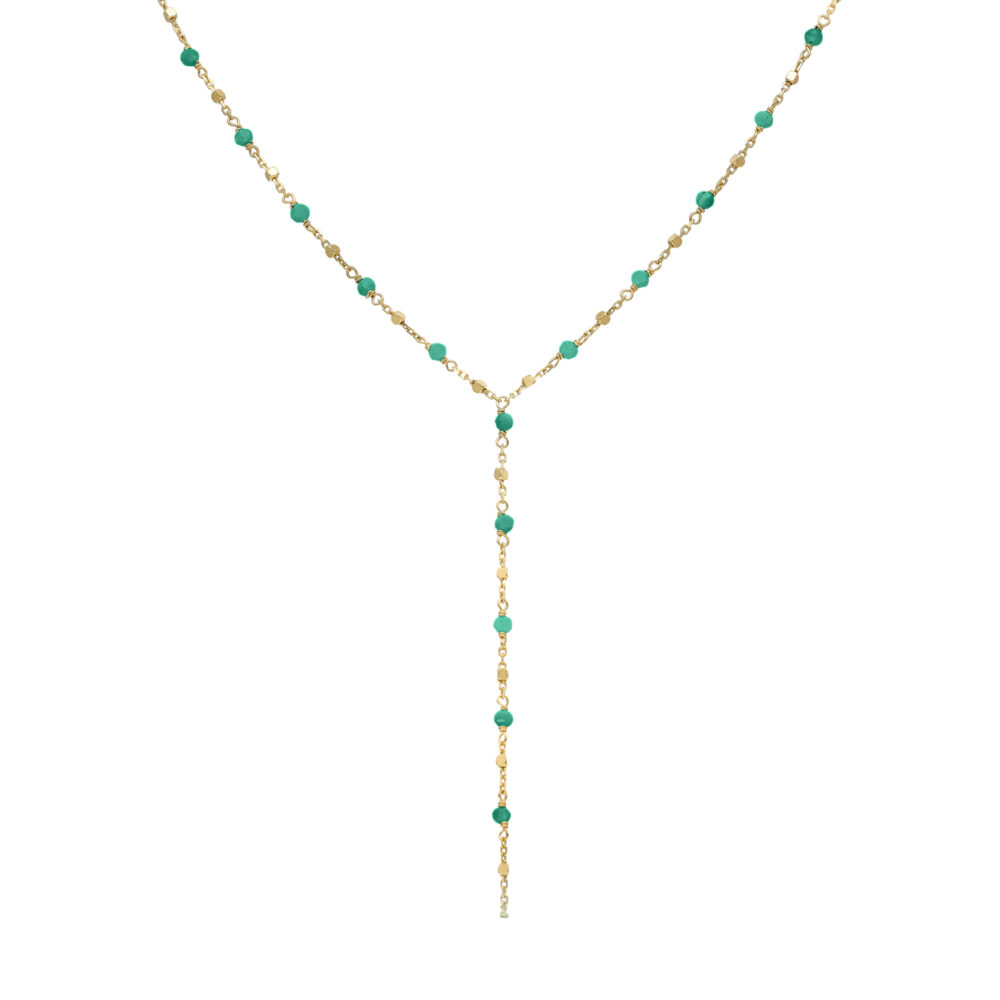 Collier cravate argent doré perles naturelles onyx vert