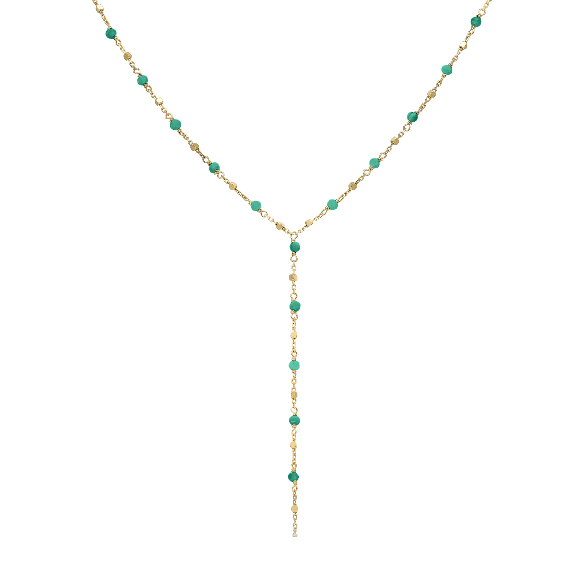 Collier cravate argent doré perles naturelles onyx vert