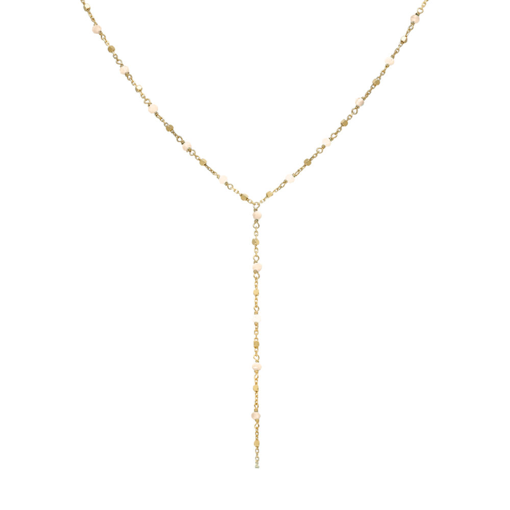 Collier cravate argent doré perles naturelles opale rose