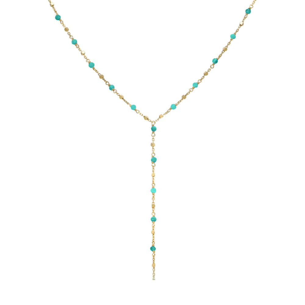 Collier cravate argent doré perles naturelles turquoise