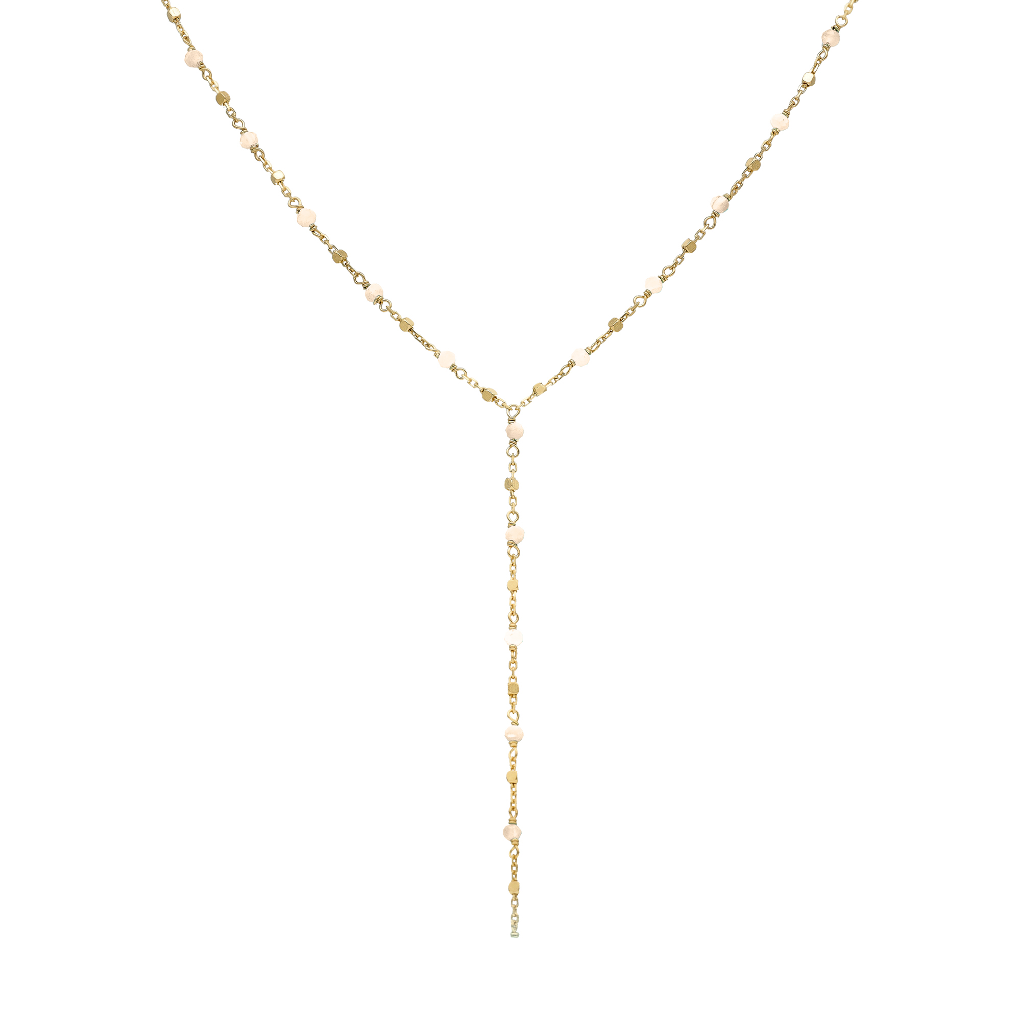 Collier cravate argent doré perles naturelles opale rose