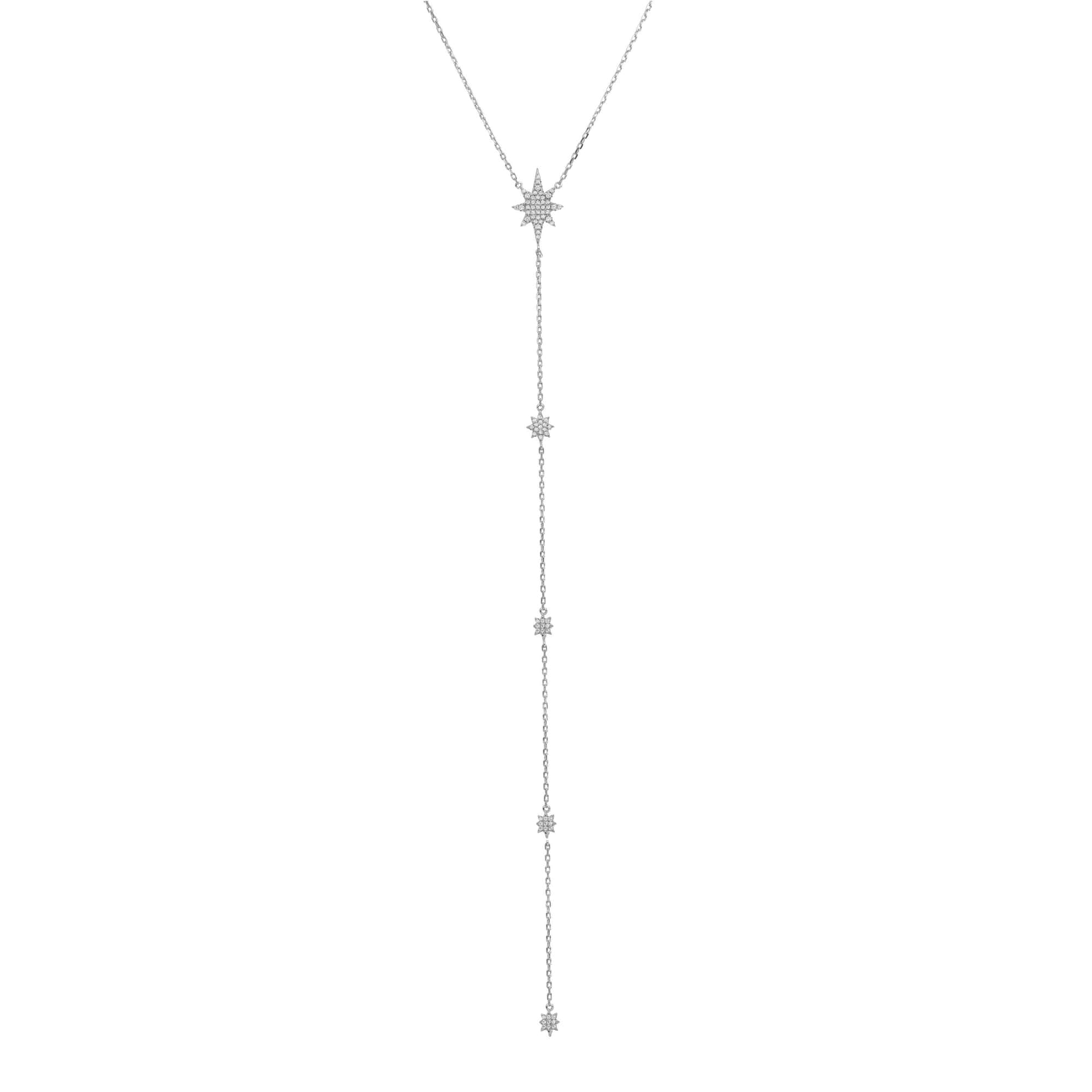 Collier cravate argent rhodié étoile sertie de zirconium blanc