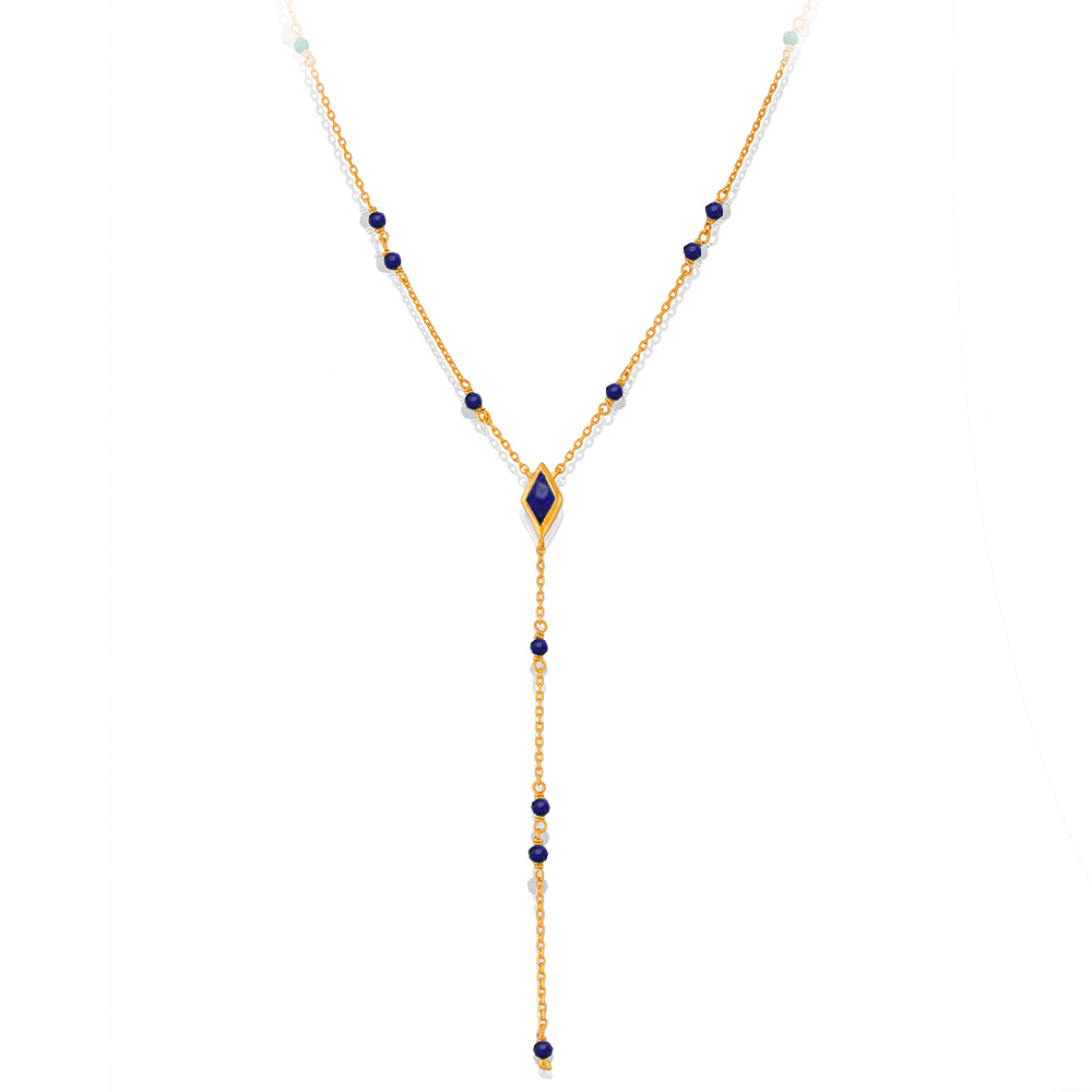 Collier en argent cravate doré pierre naturelle lapis