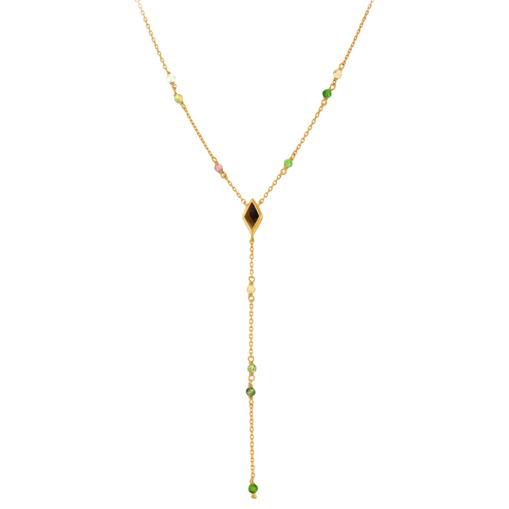 Collier en argent cravate doré pierre naturelle tourmaline