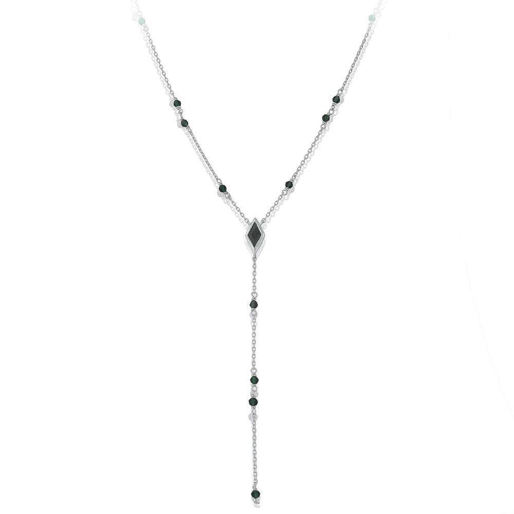 Collier en argent cravate pierre spinelle noire