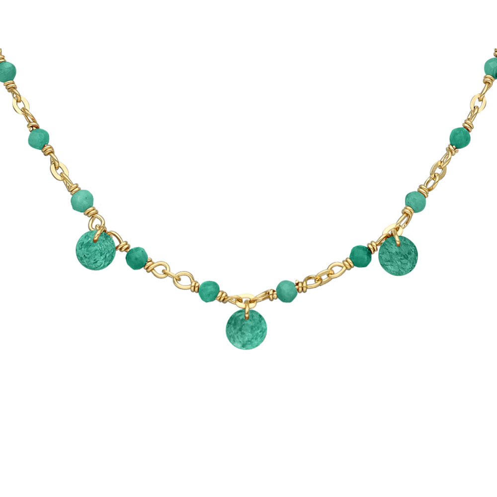 Alternative view of Collier en argent doré pierre naturelle onyx vert pampilles onyx vert