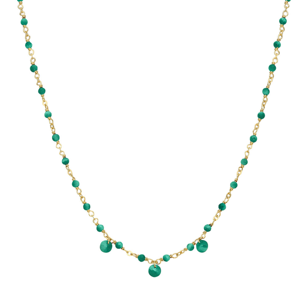 Collier en argent doré pierre naturelle onyx vert pampilles onyx vert