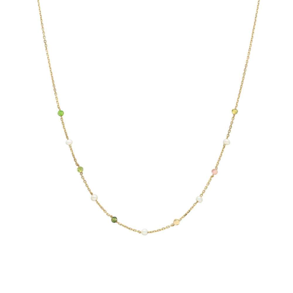 Collier en argent doré pierre naturelle tourmaline et perle naturelle blanche