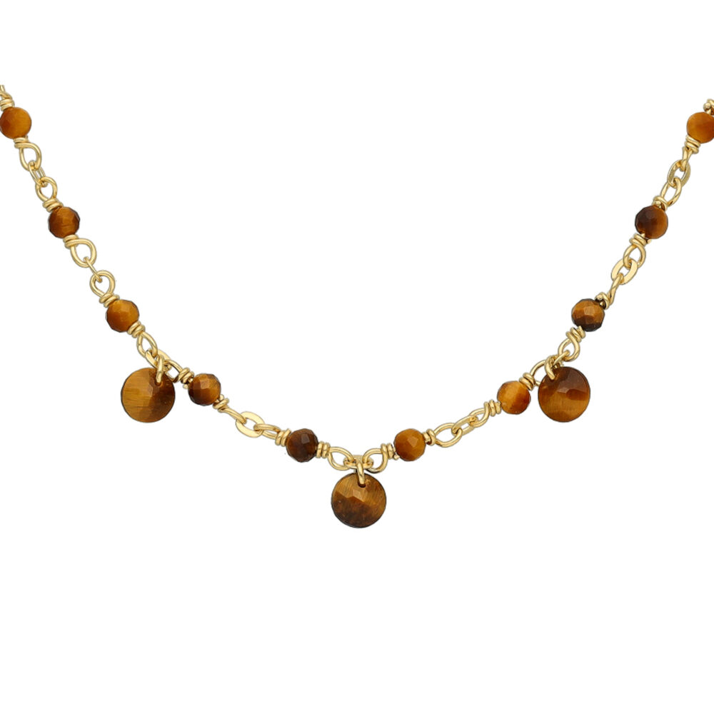 Alternative view of Collier en argent doré pierres naturelles œil de tigre pampilles œil de tigre