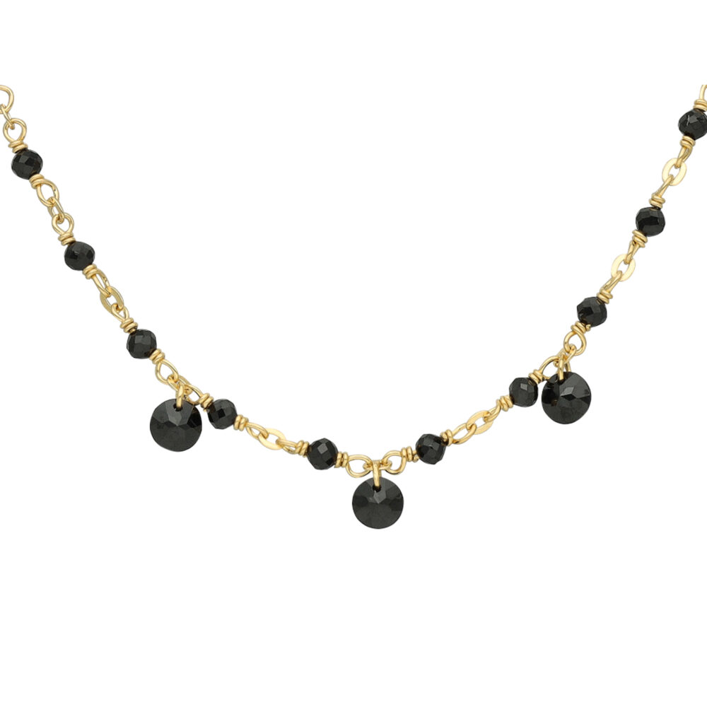 Alternative view of Collier en argent doré pierres naturelles spinelle noir pampilles spinelle noir