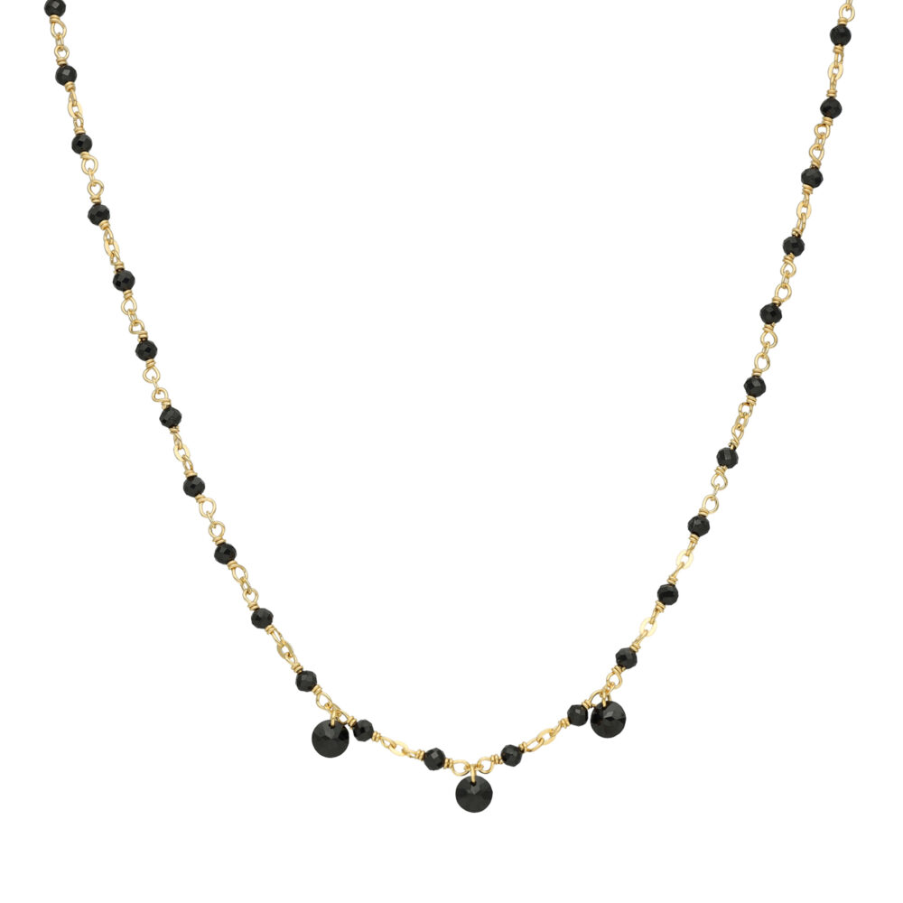 Collier en argent doré pierres naturelles spinelle noir pampilles spinelle noir