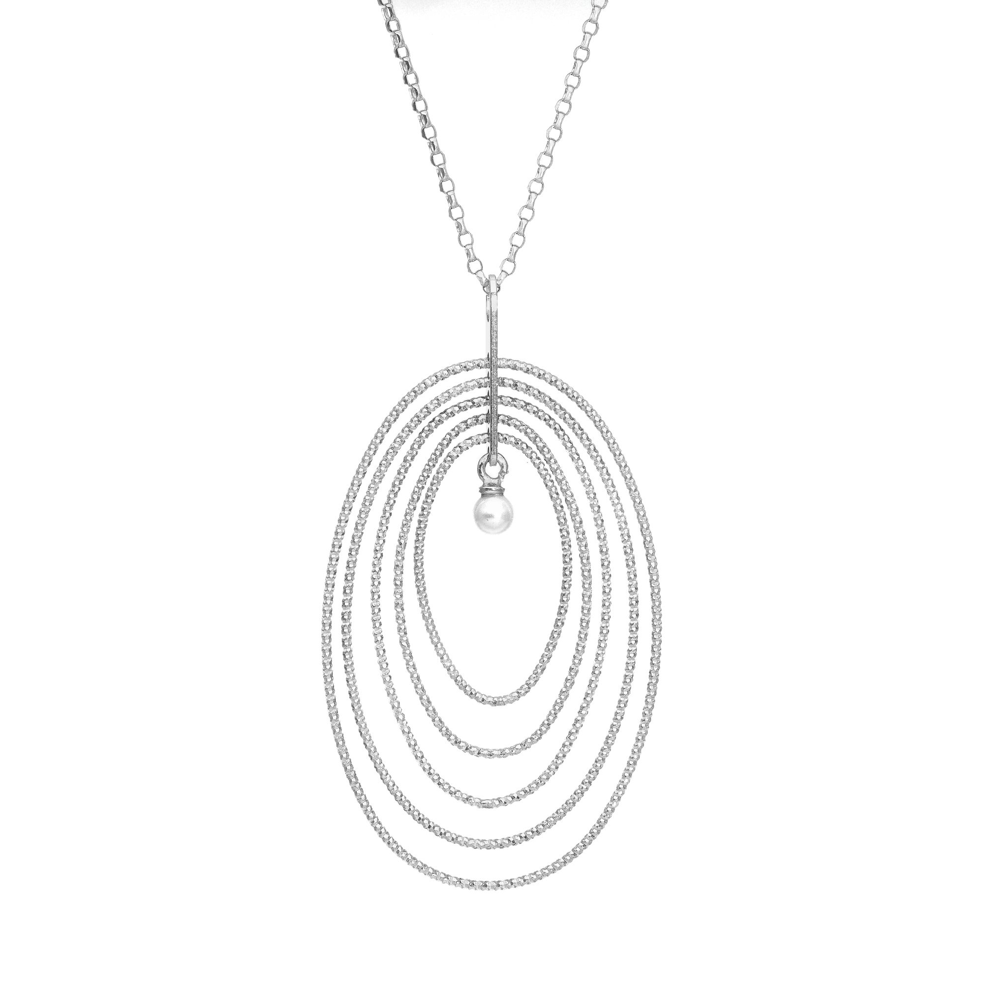 Collier en argent rhodié multi ovales avec perle naturelle