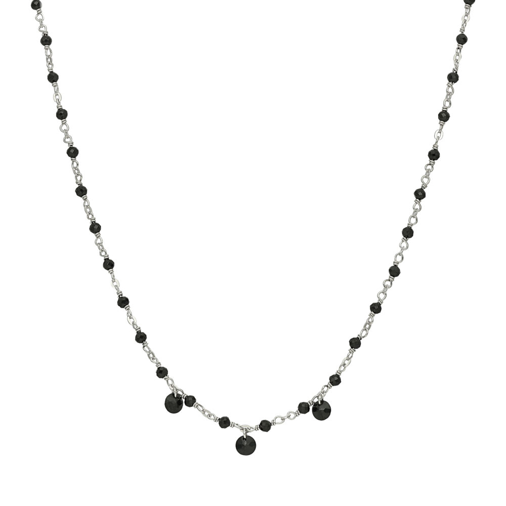 Collier en argent rhodié pierres naturelles spinelle noir pampilles spinelle noir