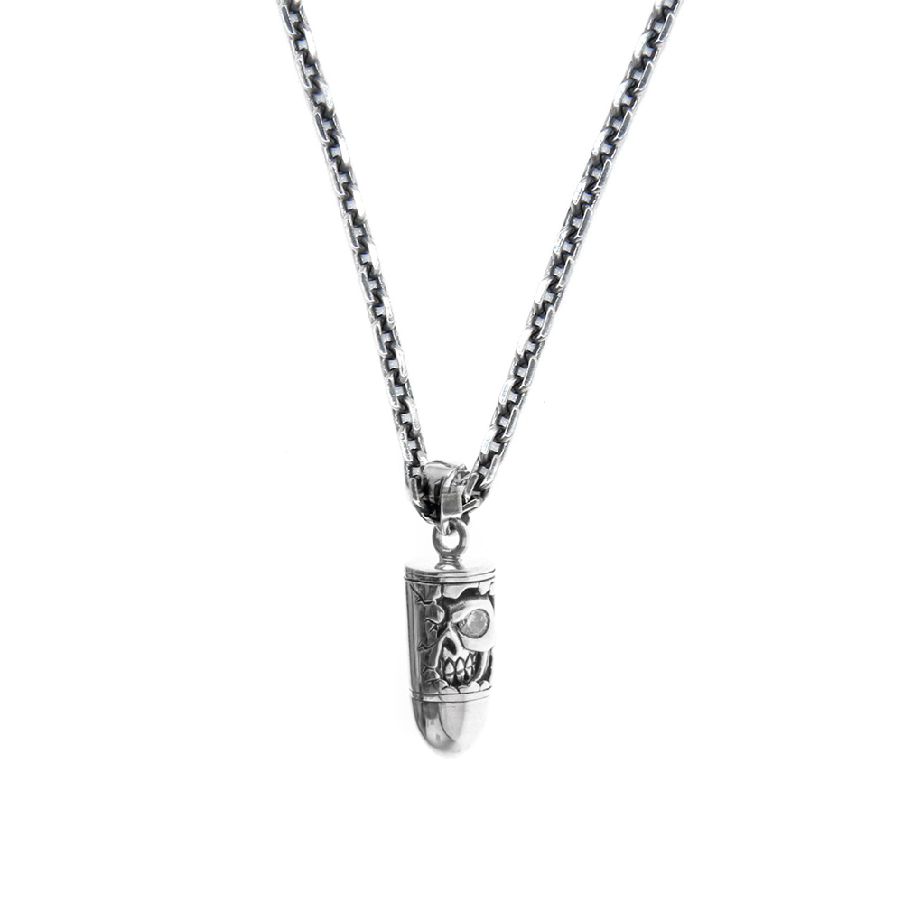 Collier homme argent balle tête de mort