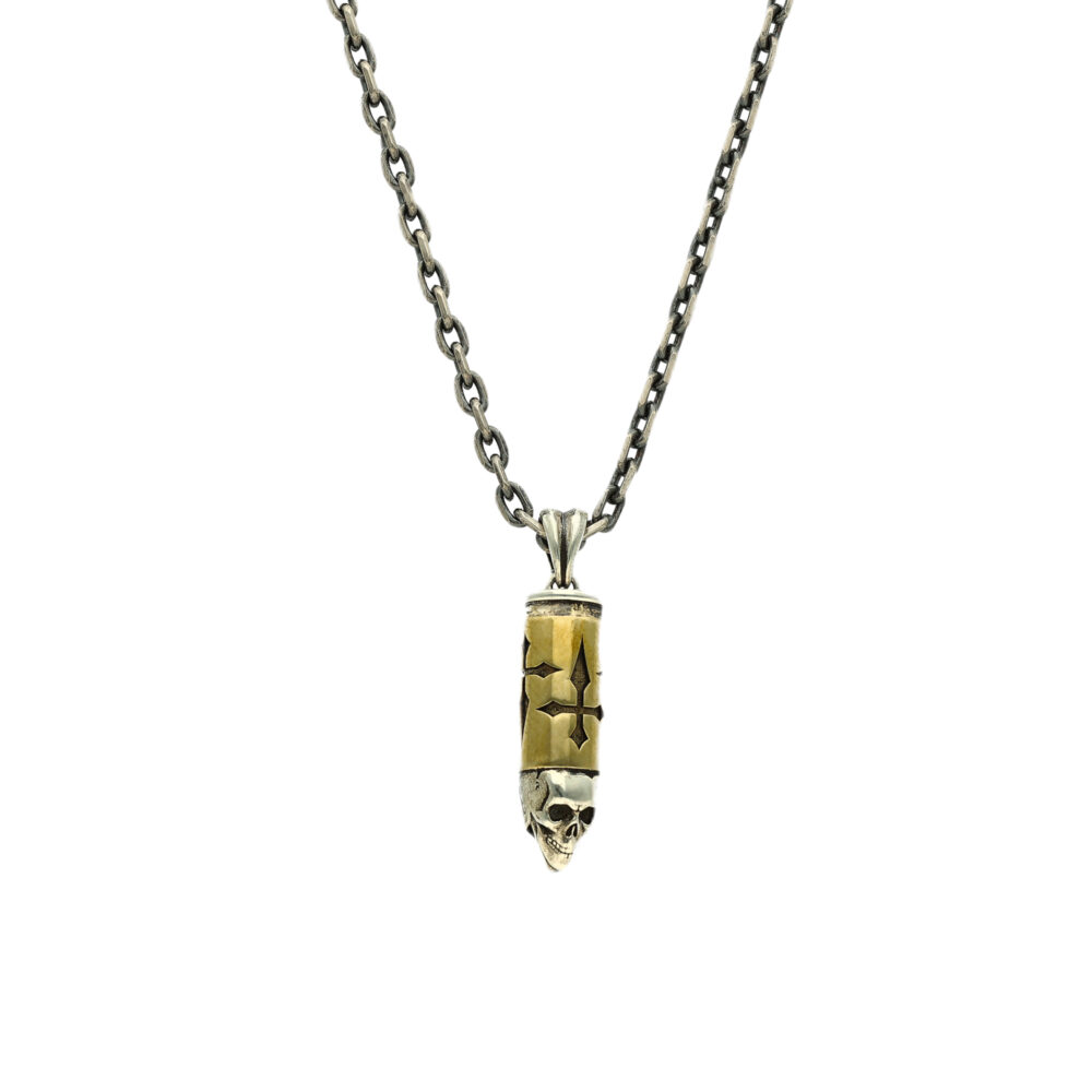 Collier homme argent bronze balle tête de mort