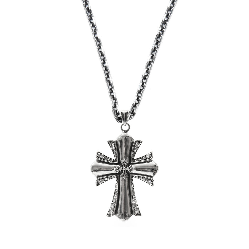 Collier homme argent grande croix rock
