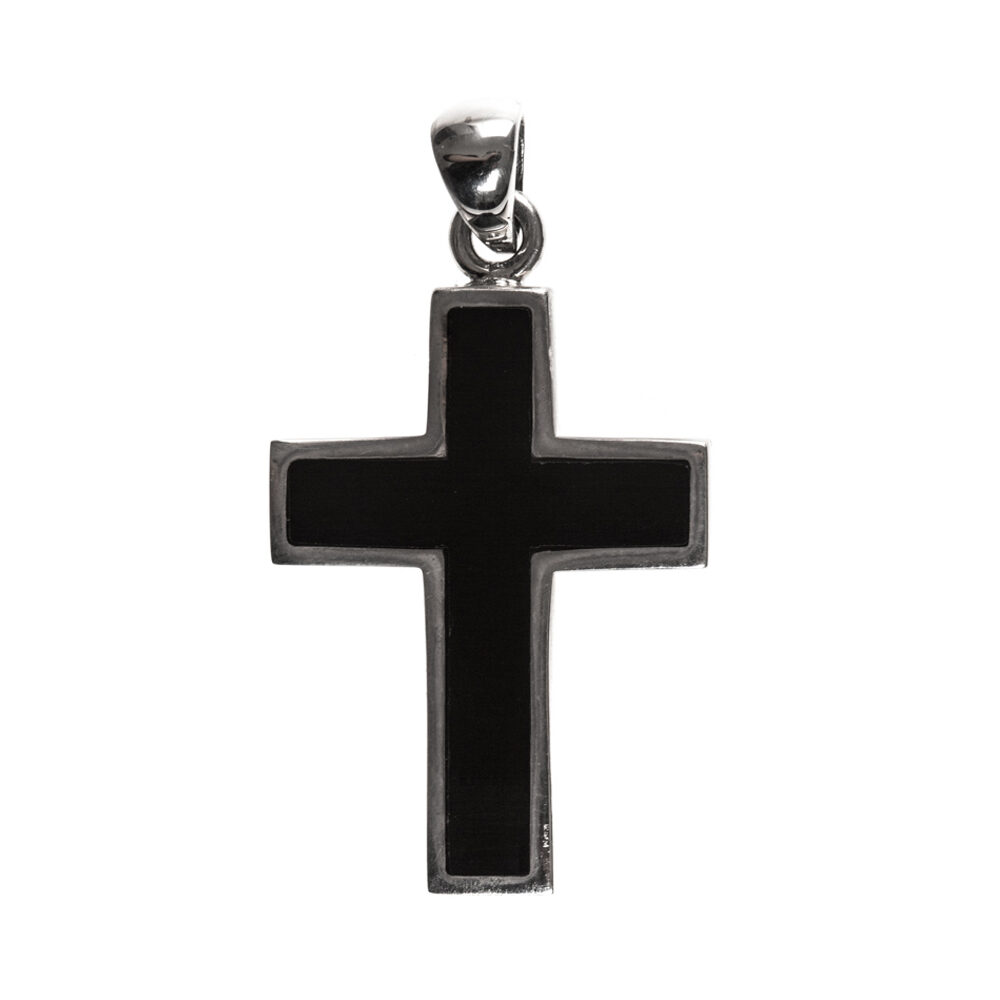 Alternative view of Collier homme argent croix rock onyx noir