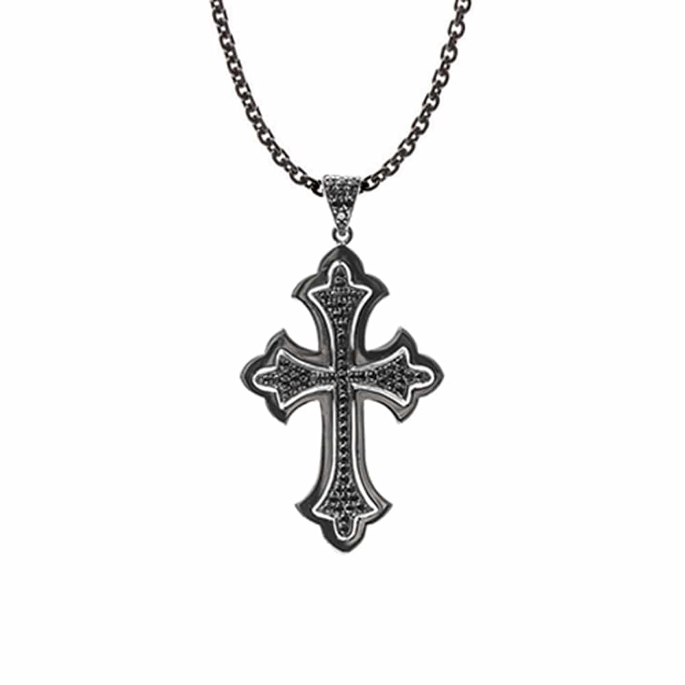 Croix pavée pendentif argent sertie noire
