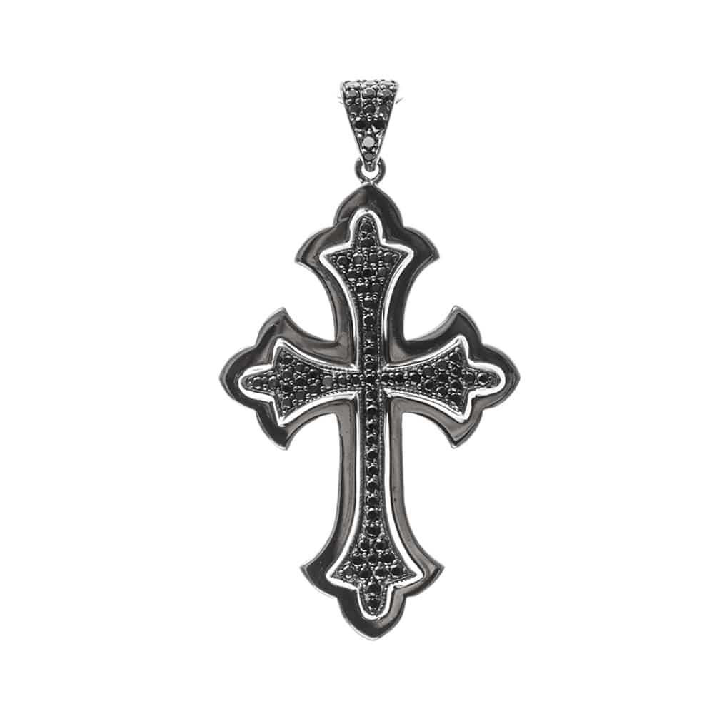 Croix pavée pendentif argent sertie noire – Image 3