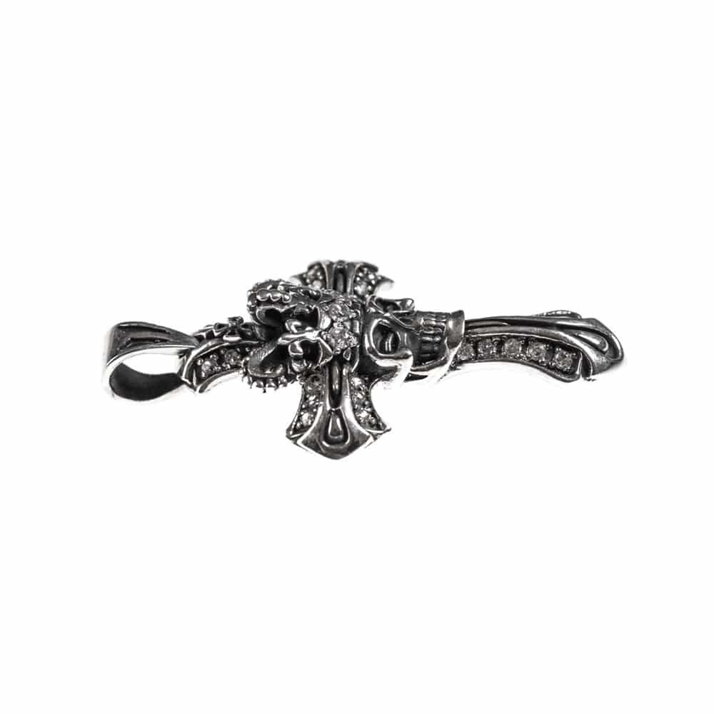 Croix royale tête de mort pendentif pierre blanche – Image 2