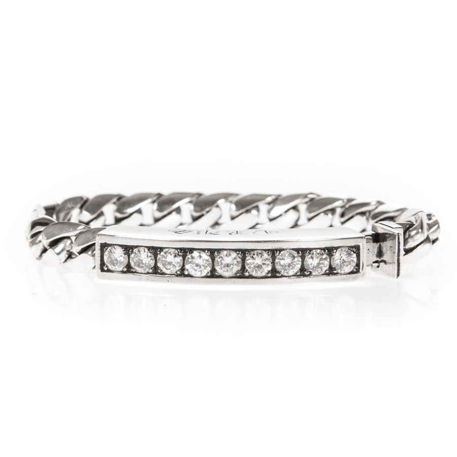 Gourmette bracelet moderne argent pierre blanche