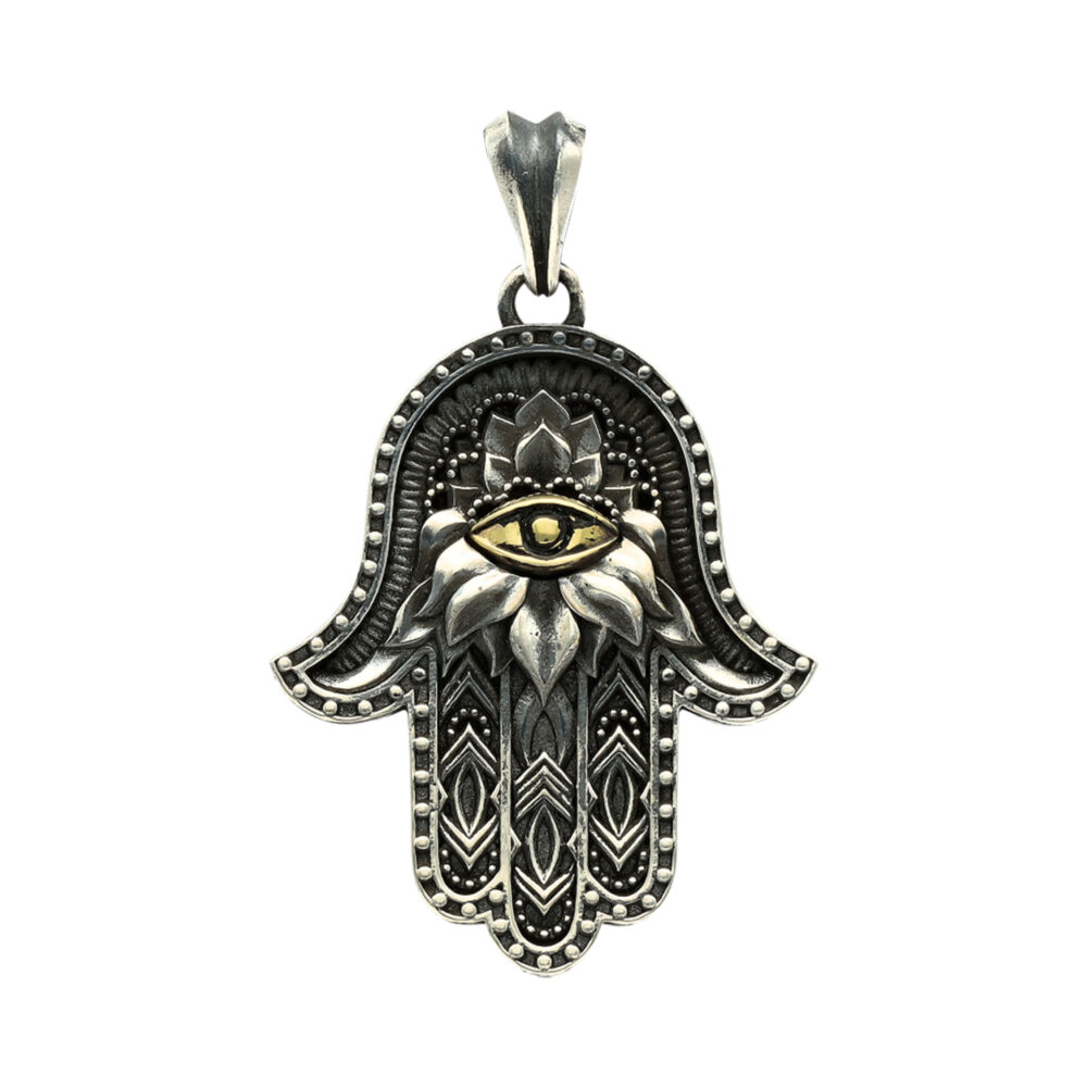 Pendentif argent main de Fatma hamsa avec un œil doré