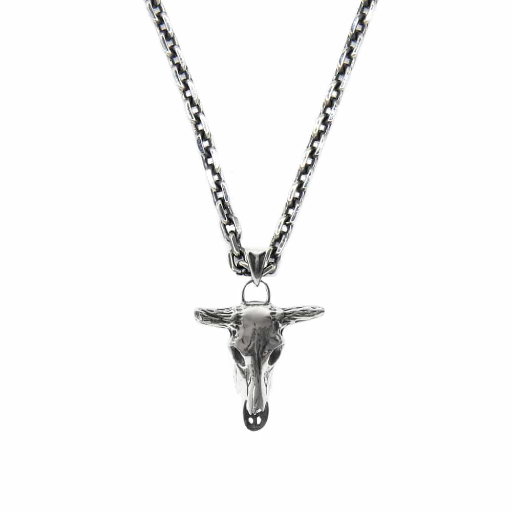 Collier argent tête de Buffle pendentif rock et bohème